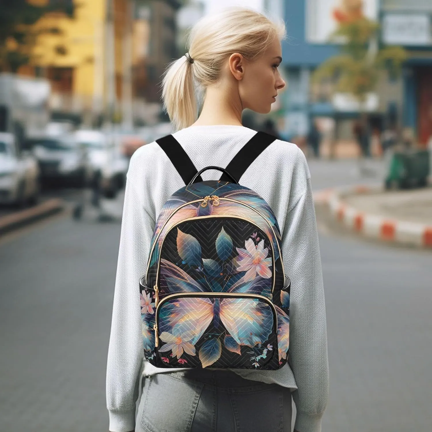 ALAZA Butterfly Small Backpack Purse for Women Travel Bag Lightweight Shoulder Bag Fashion Daypack677