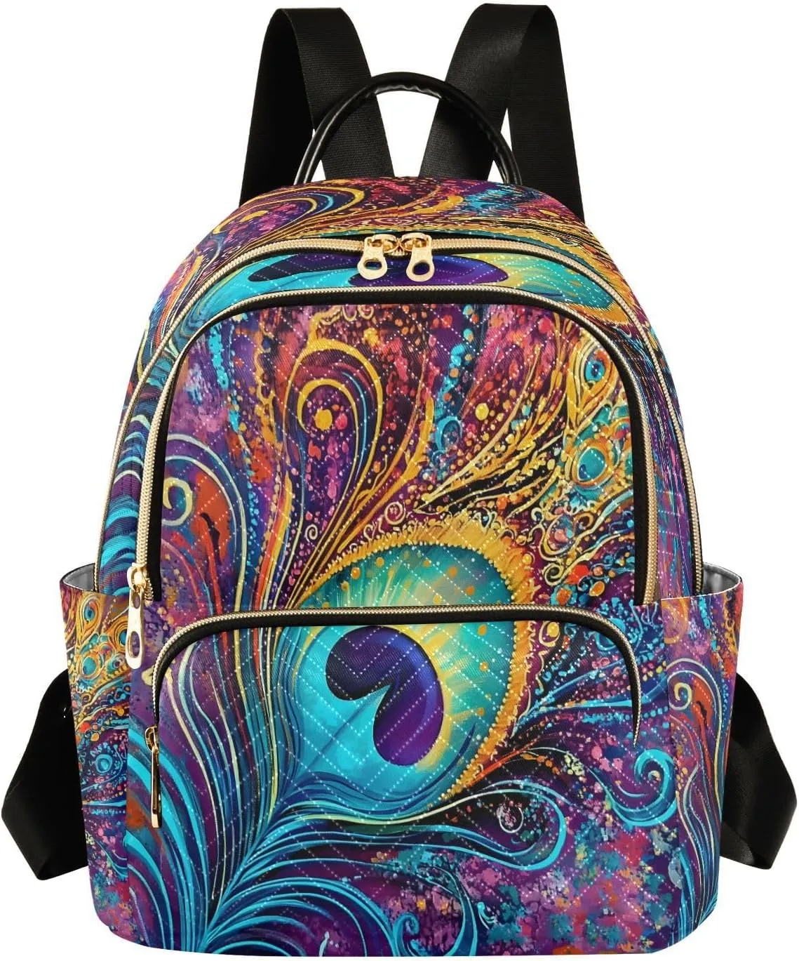 ALAZA Colorful Peacock Feather Mini Backpack Purse for Women Travel Bag Lightweight Shoulder Bag Fashion Daypack