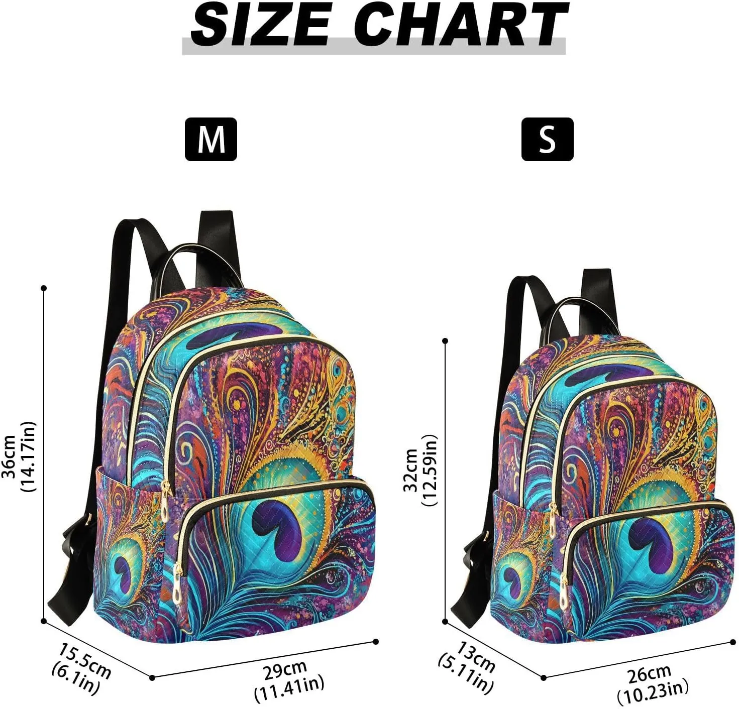 ALAZA Colorful Peacock Feather Mini Backpack Purse for Women Travel Bag Lightweight Shoulder Bag Fashion Daypack