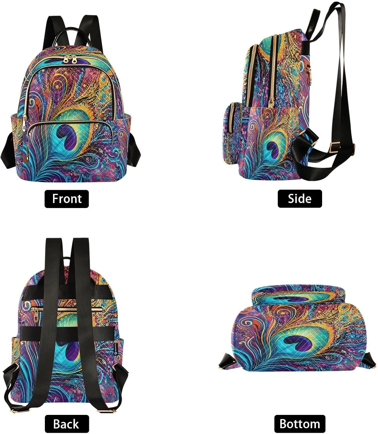ALAZA Colorful Peacock Feather Mini Backpack Purse for Women Travel Bag Lightweight Shoulder Bag Fashion Daypack