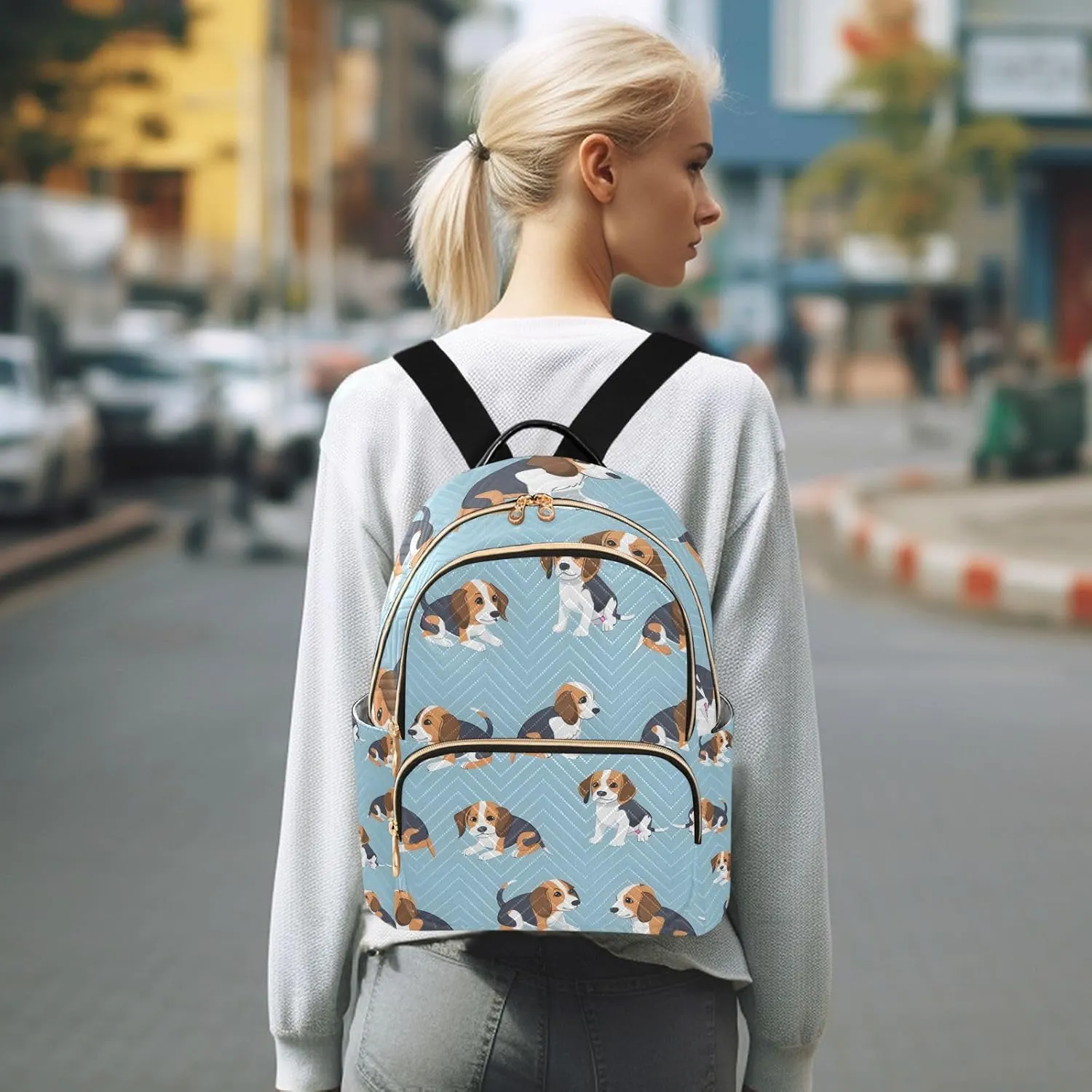 ALAZA Cute Beagle Dog Small Backpack Purse for Women Travel Bag Lightweight Shoulder Bag Fashion Daypack