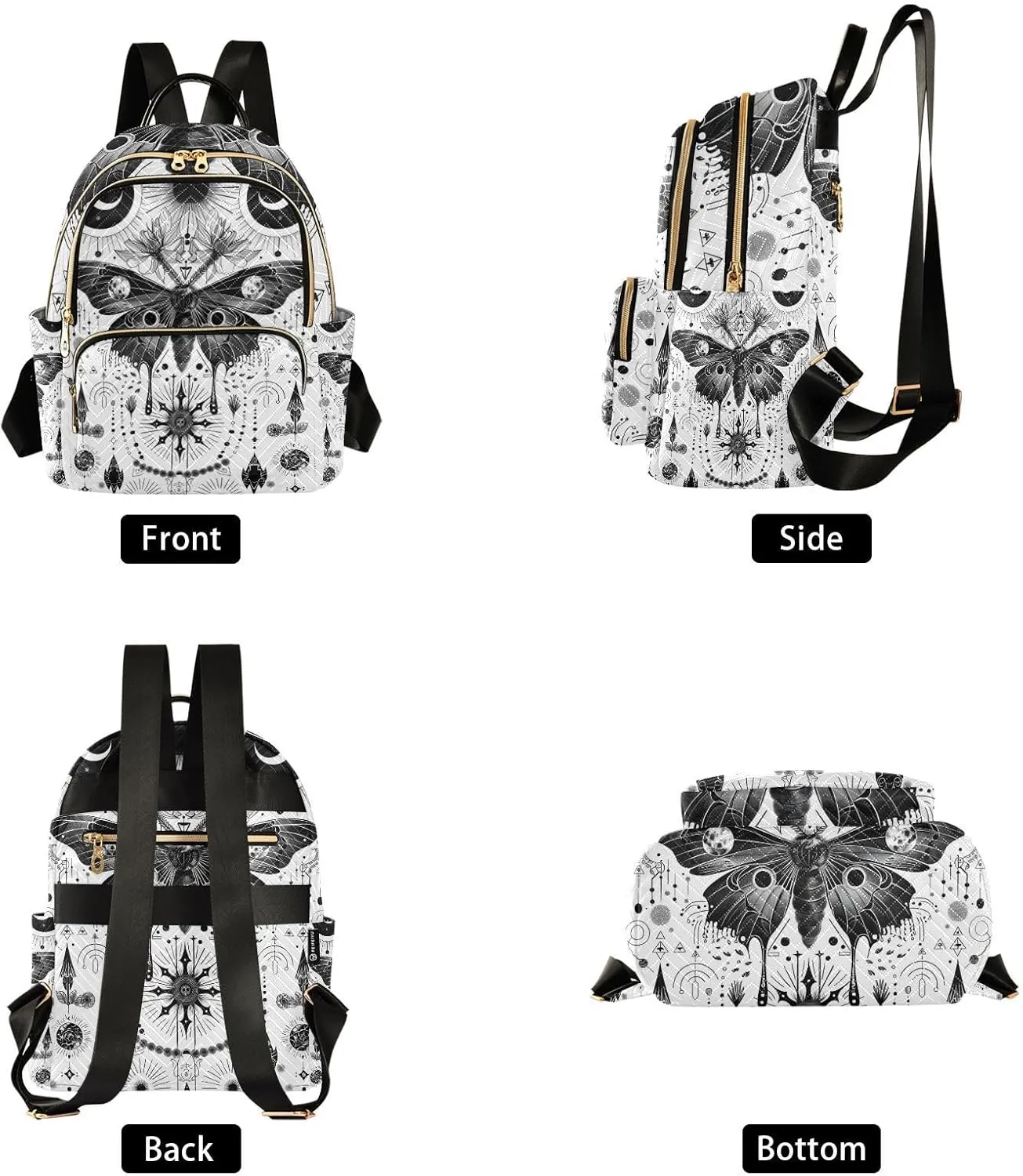 ALAZA Moth Butterfly Sun and Moon05 Small Backpack Purse for Women Travel Bag Lightweight Shoulder Bag Fashion Daypack
