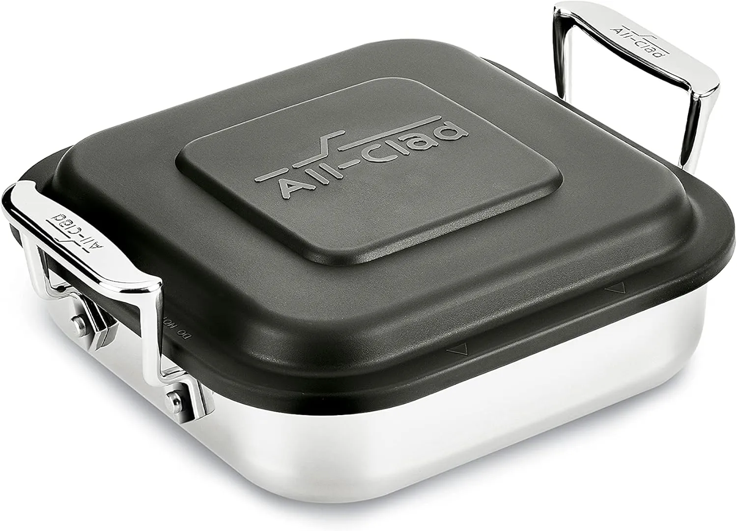 All-Clad Specialty Stainless Steel and Plastic Lid Square Covered Baking Pan 8x8 Inch Oven Broiler Safe 600F Pots and Pans Silver