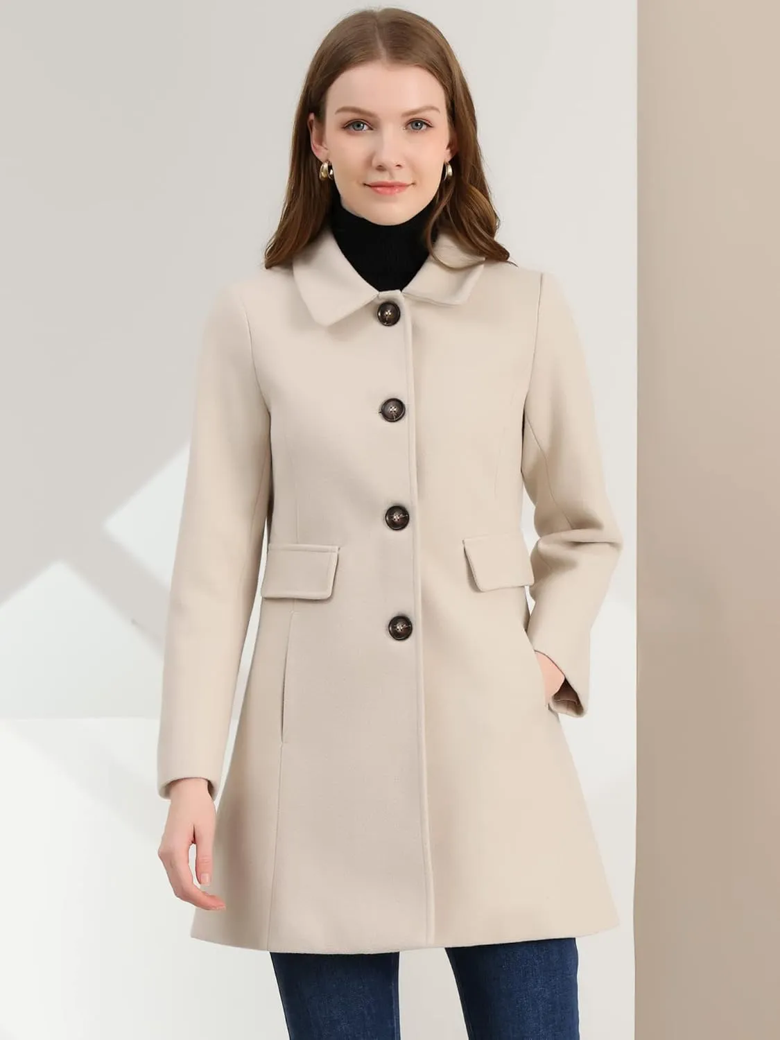 Allegra K Women's 2024 Coat Winter Vintage Single Breasted Long Peter Pan Collar Overcoat