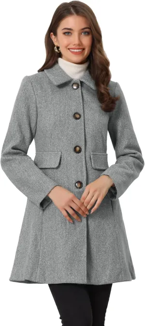 Allegra K Women's 2024 Coat Winter Vintage Single Breasted Long Peter Pan Collar Overcoat