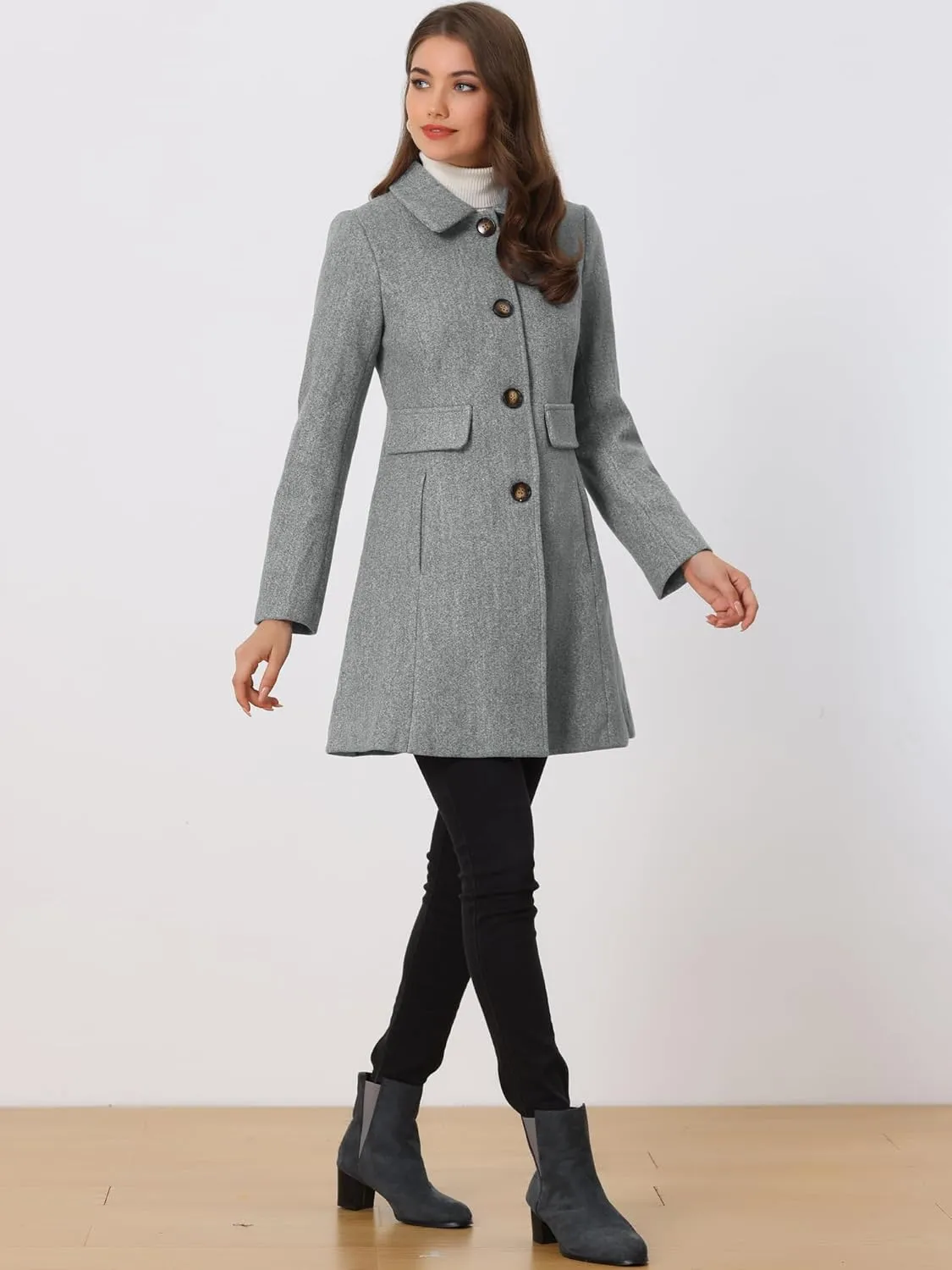 Allegra K Women's 2024 Coat Winter Vintage Single Breasted Long Peter Pan Collar Overcoat