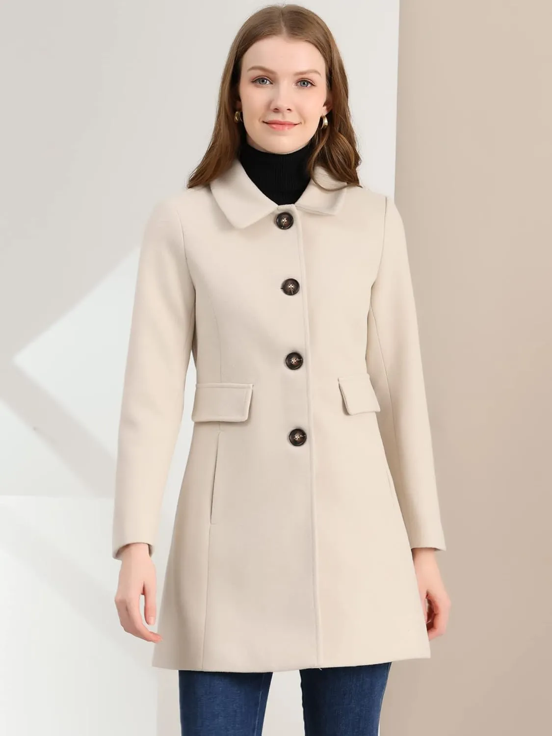 Allegra K Women's 2024 Coat Winter Vintage Single Breasted Long Peter Pan Collar Overcoat