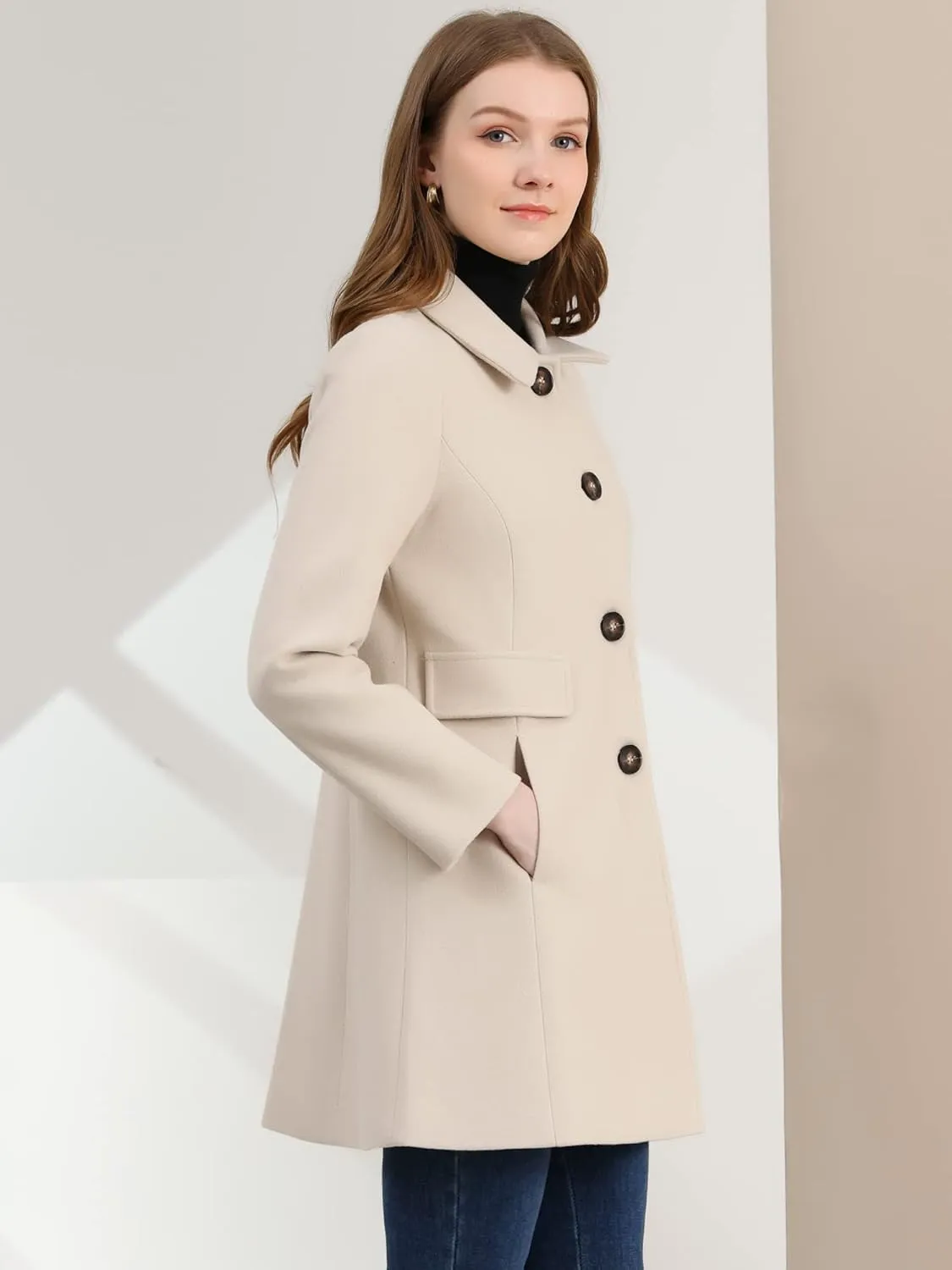 Allegra K Women's 2024 Coat Winter Vintage Single Breasted Long Peter Pan Collar Overcoat