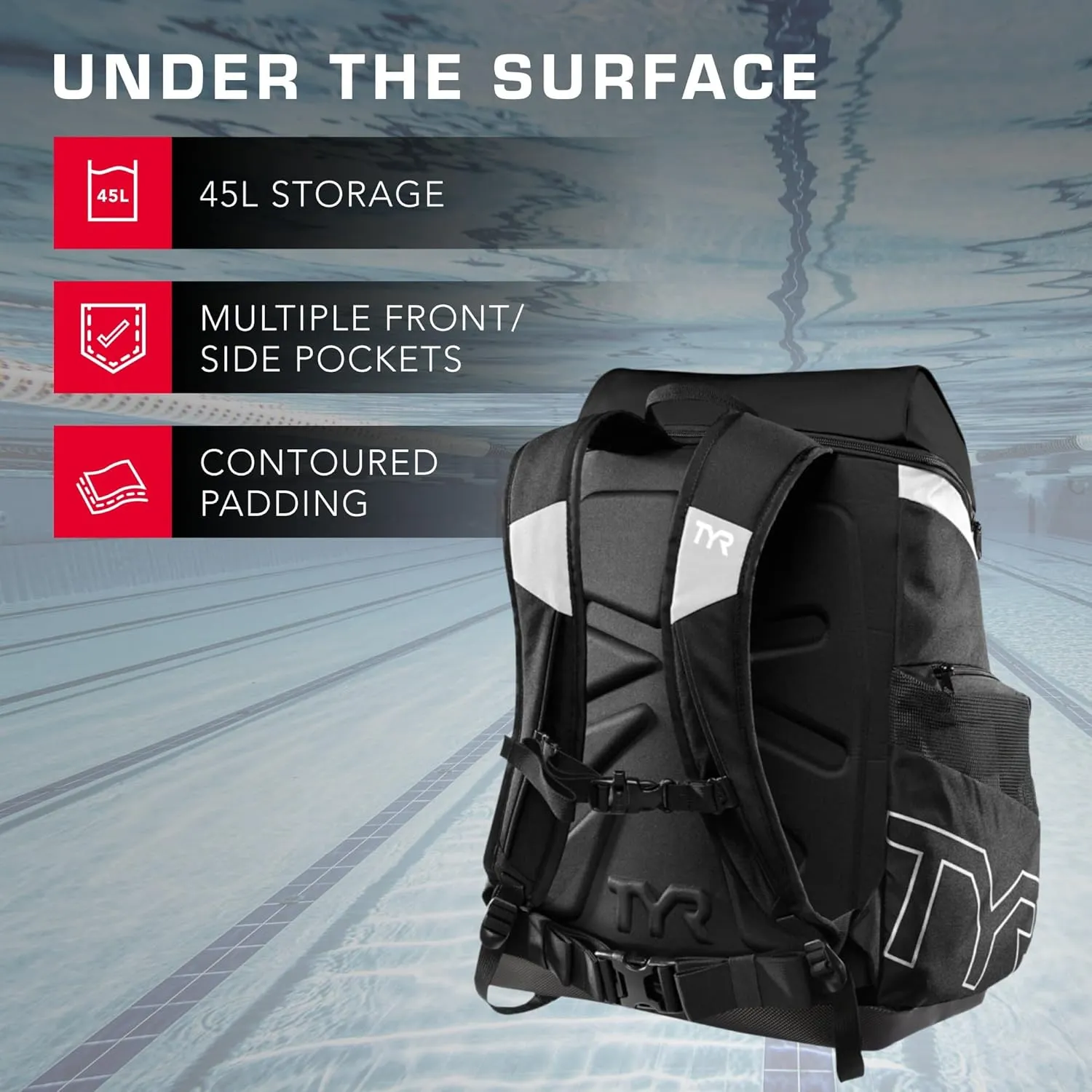 Alliance Backpack, 45L Capacity, Wet and Dry Compartments, Team Colors, White/Black, 45 Liter