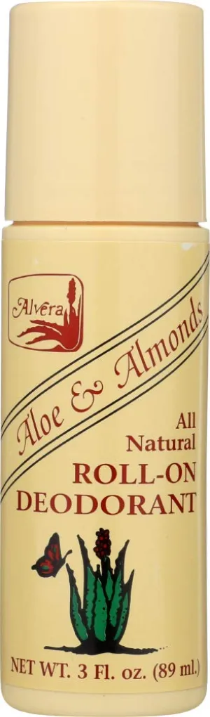 Alvera All Natural Roll-On Deodorant Aloe & Almonds - 3 Fl Oz, 6 pack
