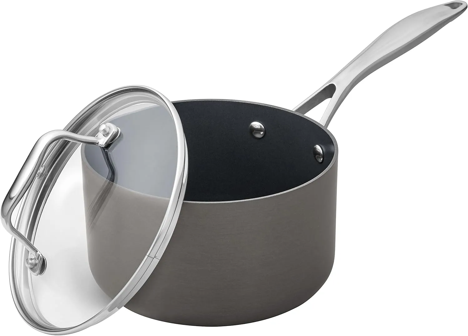 Amazon Basics Mini Sauce Pan With Lid, 2 Quarts, Hard-Anodized Non-Stick Aluminum, Gray (Previously Stone & Beam brand), pack of 1