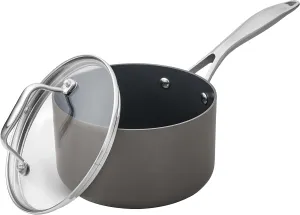 Amazon Basics Mini Sauce Pan With Lid, 2 Quarts, Hard-Anodized Non-Stick Aluminum, Gray (Previously Stone & Beam brand), pack of 1