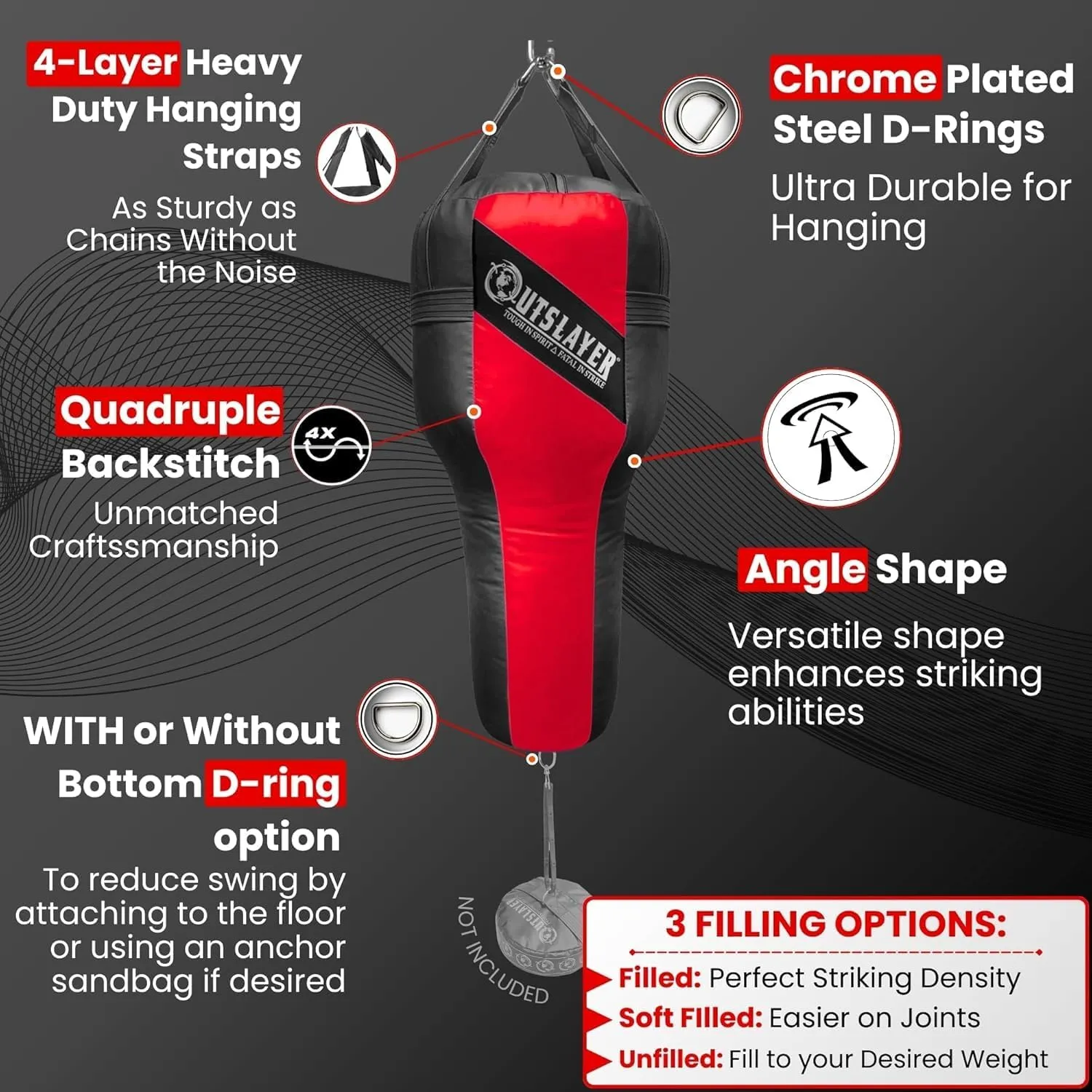 Angle Uppercut Heavy Punching Bag for Boxing & MMA - Customizable Colors, Optional D-Ring, Unfilled/Soft Filled Choices - Made in USA