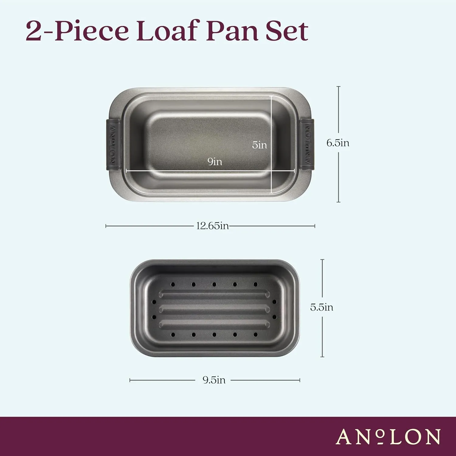Anolon Advanced Nonstick Bakeware Meatloaf/Loaf Pan Set with Grips and Insert, 2 Piece, Gray