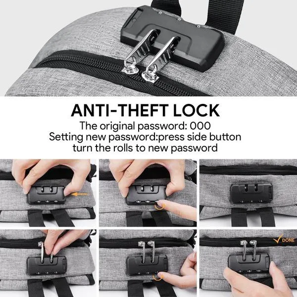 Anti Theft Waterproof Classic Backpack with USB Charging Port and Headphone Interface