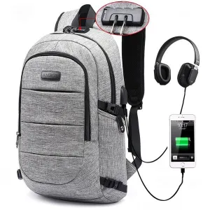 Anti Theft Waterproof Classic Backpack with USB Charging Port and Headphone Interface