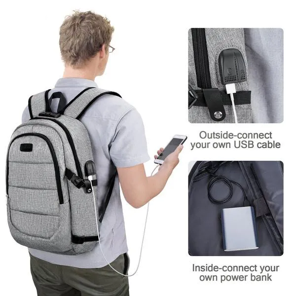 Anti Theft Waterproof Classic Backpack with USB Charging Port and Headphone Interface