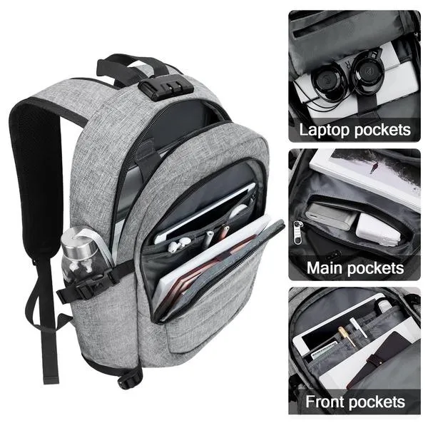 Anti Theft Waterproof Classic Backpack with USB Charging Port and Headphone Interface