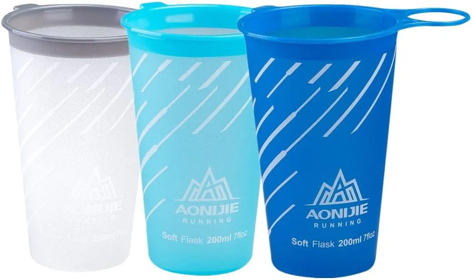 AONIJIE 2 Pcs Sports Collapsible Water Bottle BPA Free - TPU Soft Drink Kettle Foldable Flask for Hiking Bicycling Running Climbing (3 PCS 200ml Water Cup)