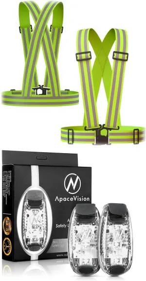 Apace Vision (2 Pack) - LED Safety Lights   Reflective Vests