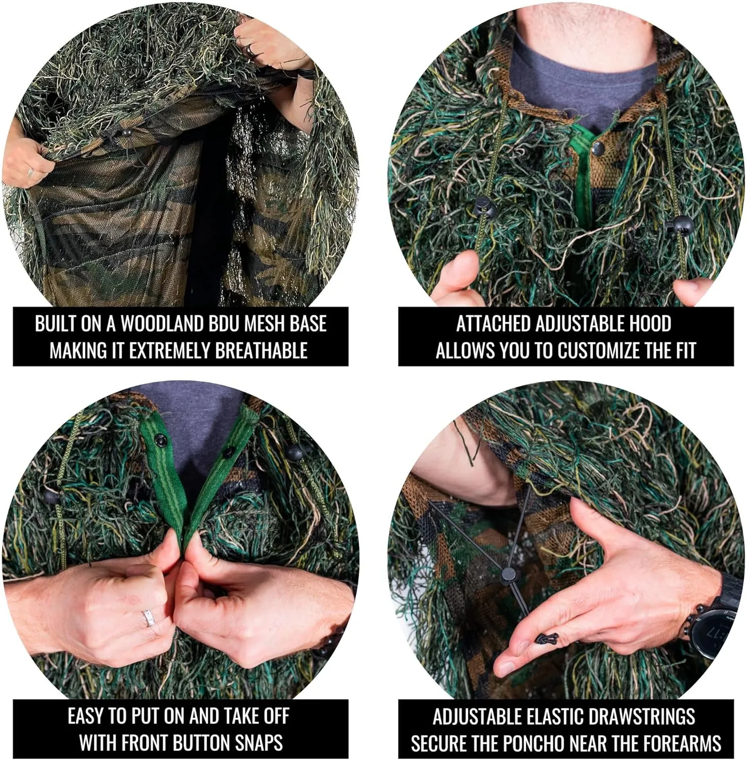 Arcturus Ghost Ghillie Suit & Ponchos for Men | Dense, Double-Stitched Design | Superior Camo Hunting Clothes for Men, Hunters, Military, Sniper Airsoft and Paintball