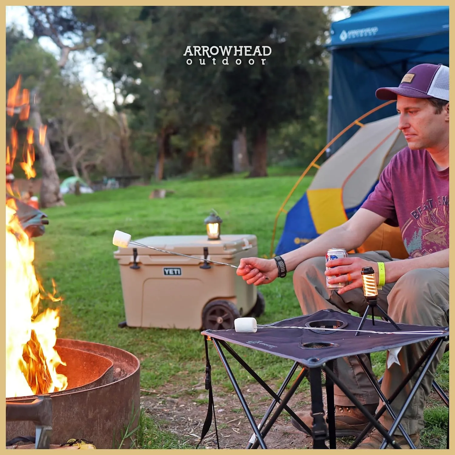 ARROWHEAD OUTDOOR 26” (66cm) Heavy-Duty Portable Camping Folding Table, 2 Cup Holders, Compact, Square, Carrying Case Included, Steel Frame, High-Grade 600D Canvas, USA-Based Support