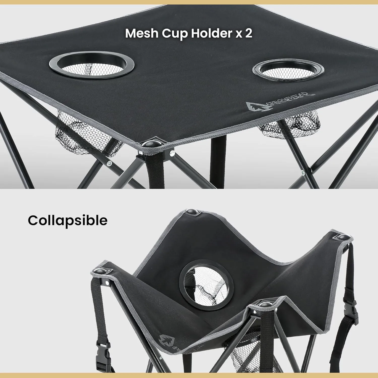 ARROWHEAD OUTDOOR 26” (66cm) Heavy-Duty Portable Camping Folding Table, 2 Cup Holders, Compact, Square, Carrying Case Included, Steel Frame, High-Grade 600D Canvas, USA-Based Support