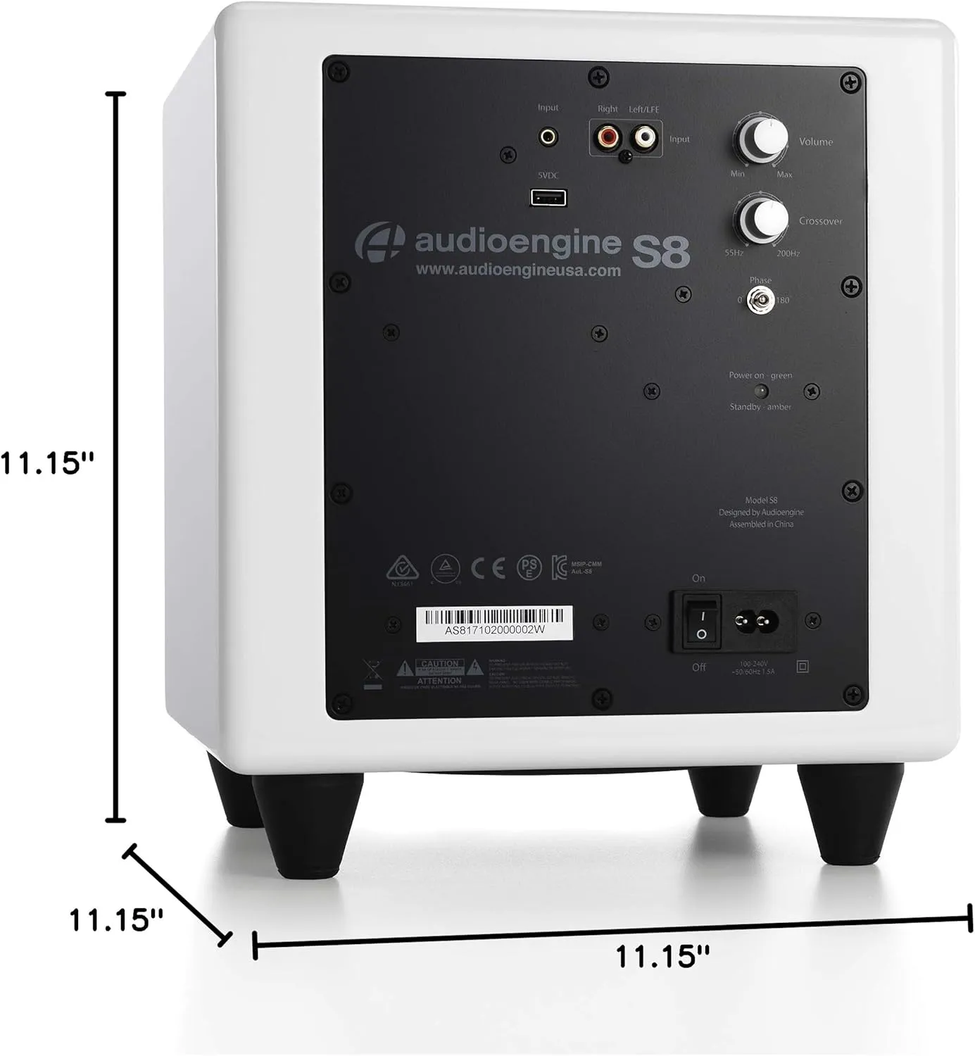 Audioengine S8 Powered Subwoofer Speaker - 250W 8-inch Home Woofer with Built-in Amplifier and Dual Audio Inputs for Home Audio