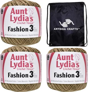 Aunt Lydia's Crochet Thread Fashion Size 3 Copper Mist 182-0310 (3-Skeins) Same Dye Lot Fashion Size 3 Soft 100% Mercerized Cotton with Project Bag