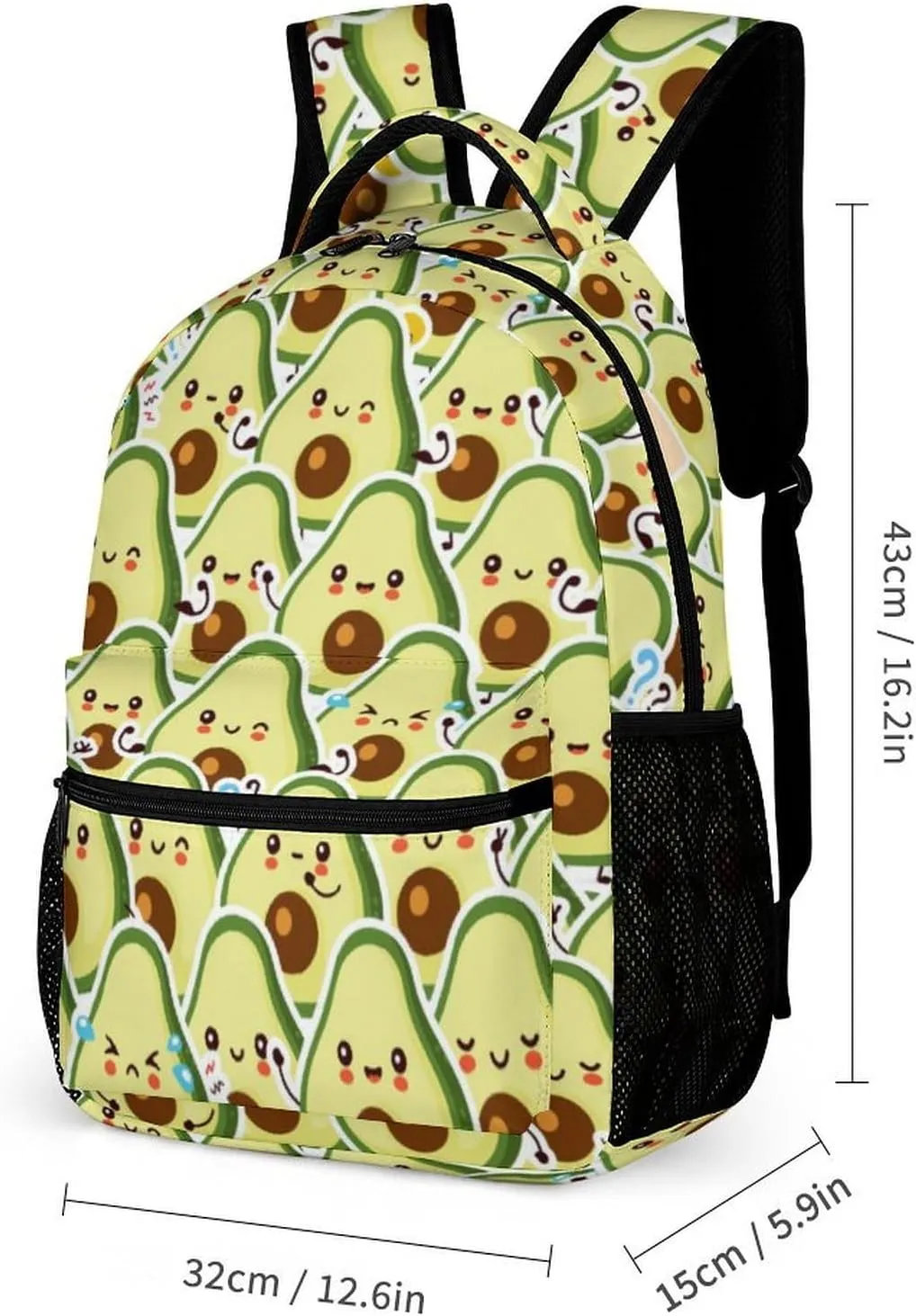 Avocado School Backpack for Kids Girls Boys, 16 Inch Cute Avocado Themed Bookbag, Personalized School Backpack for Students Children, Lightweight, Large Capacity