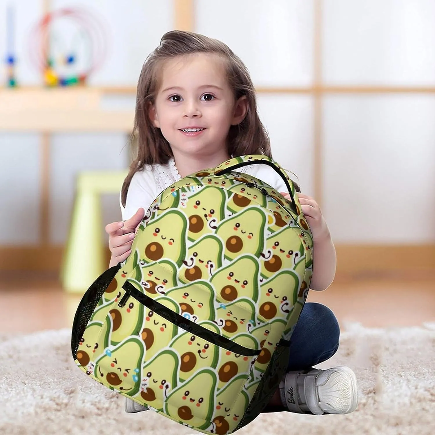 Avocado School Backpack for Kids Girls Boys, 16 Inch Cute Avocado Themed Bookbag, Personalized School Backpack for Students Children, Lightweight, Large Capacity