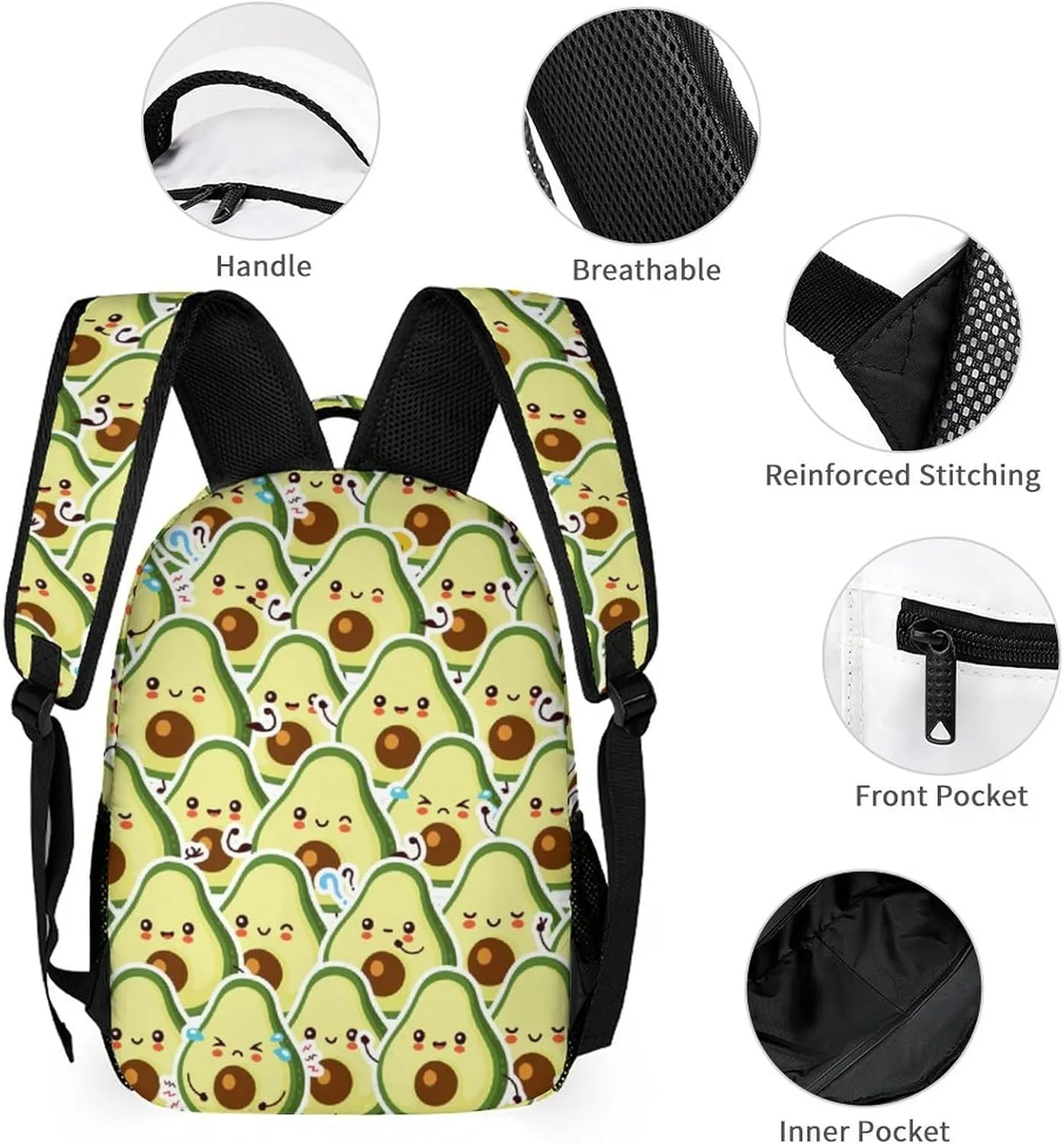 Avocado School Backpack for Kids Girls Boys, 16 Inch Cute Avocado Themed Bookbag, Personalized School Backpack for Students Children, Lightweight, Large Capacity