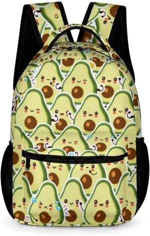 Avocado School Backpack for Kids Girls Boys, 16 Inch Cute Avocado Themed Bookbag, Personalized School Backpack for Students Children, Lightweight, Large Capacity