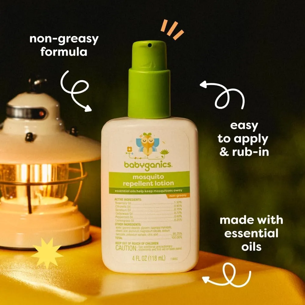 Babyganics Mosquito Repellent Lotion, Made with Plant and Essential Oils, Non-Greasy, 4oz (Pack of 2)