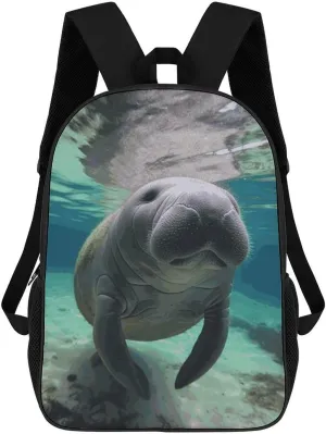 Backpack For Women Men Casual Travel Daypacks Cute Sea Animal Manatee Rucksuck For Work Cute Laptop Backpack