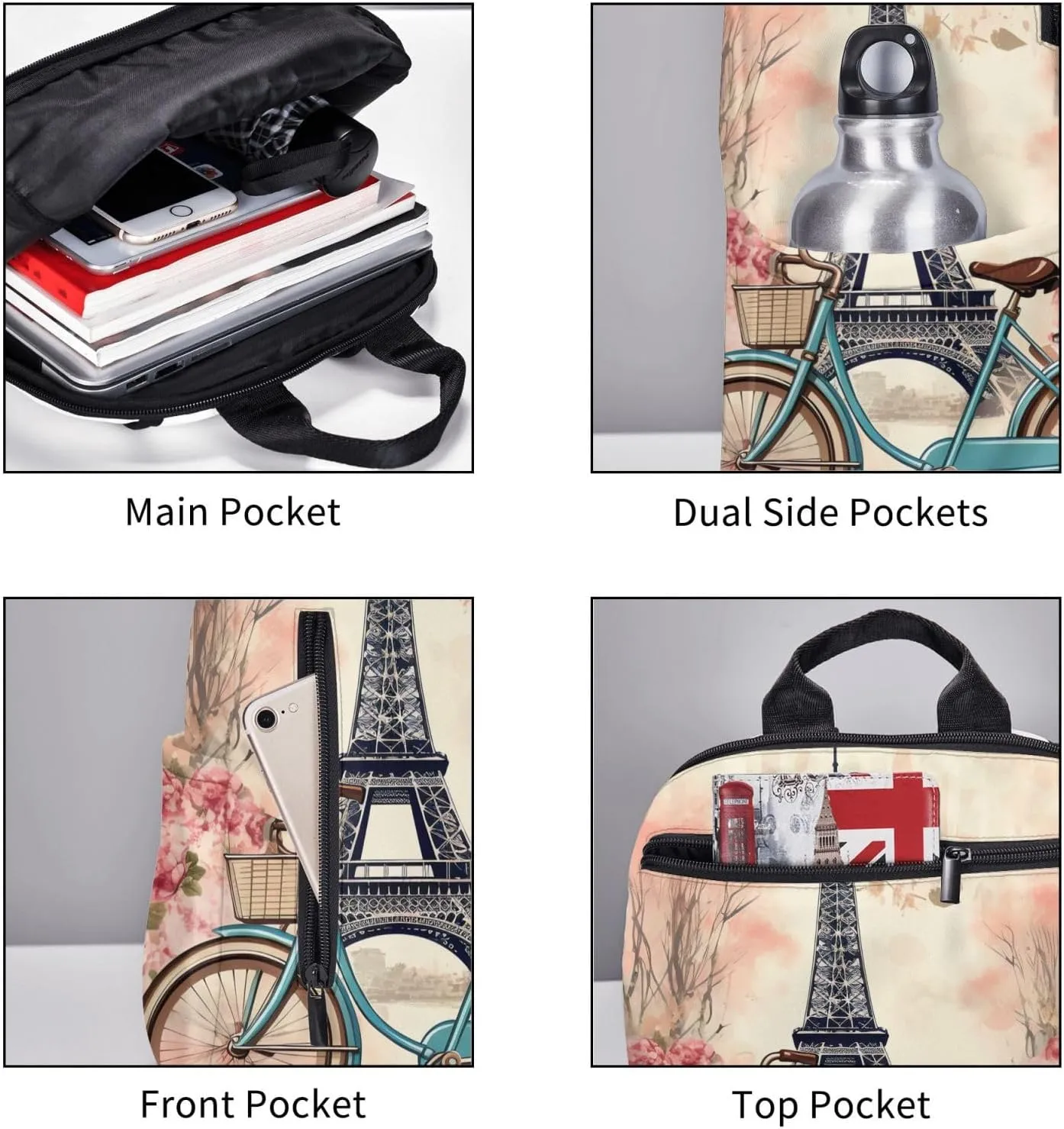 Backpack for Women Men Casual Travel Daypacks Evening in Vancouver Rucksuck for Work Cute Laptop Backpack, Bike and Flower, One Size