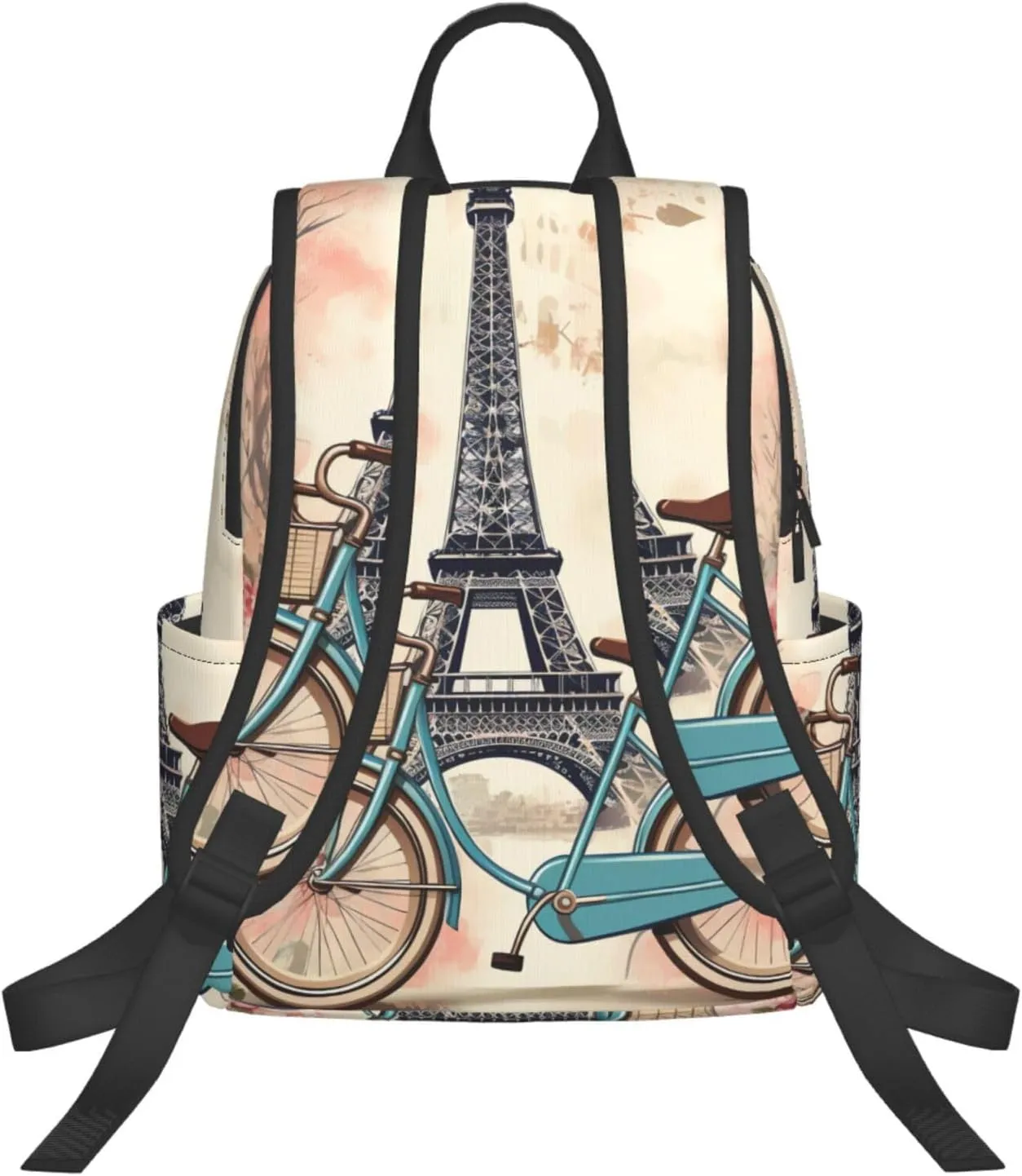 Backpack for Women Men Casual Travel Daypacks Evening in Vancouver Rucksuck for Work Cute Laptop Backpack, Bike and Flower, One Size