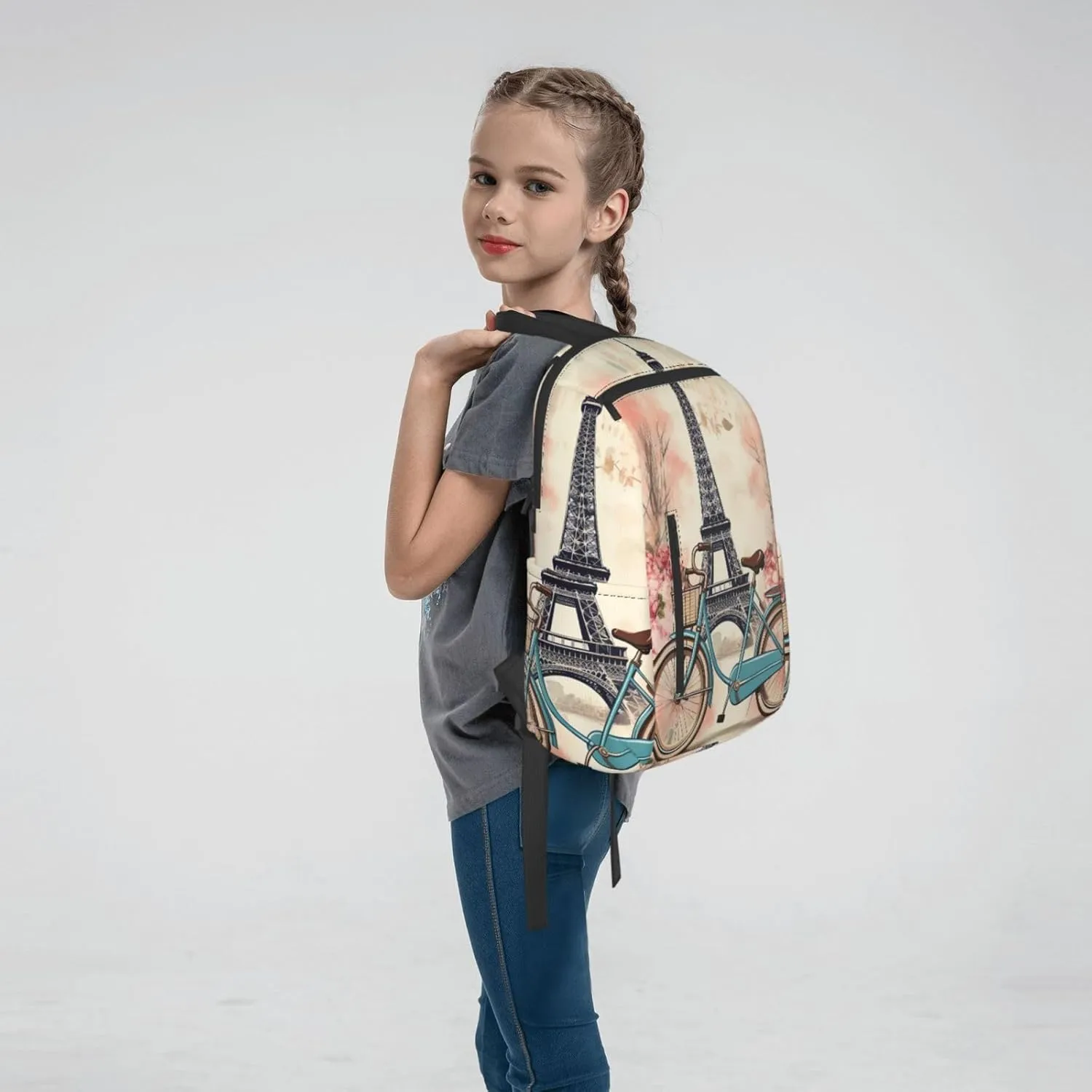 Backpack for Women Men Casual Travel Daypacks Evening in Vancouver Rucksuck for Work Cute Laptop Backpack, Bike and Flower, One Size