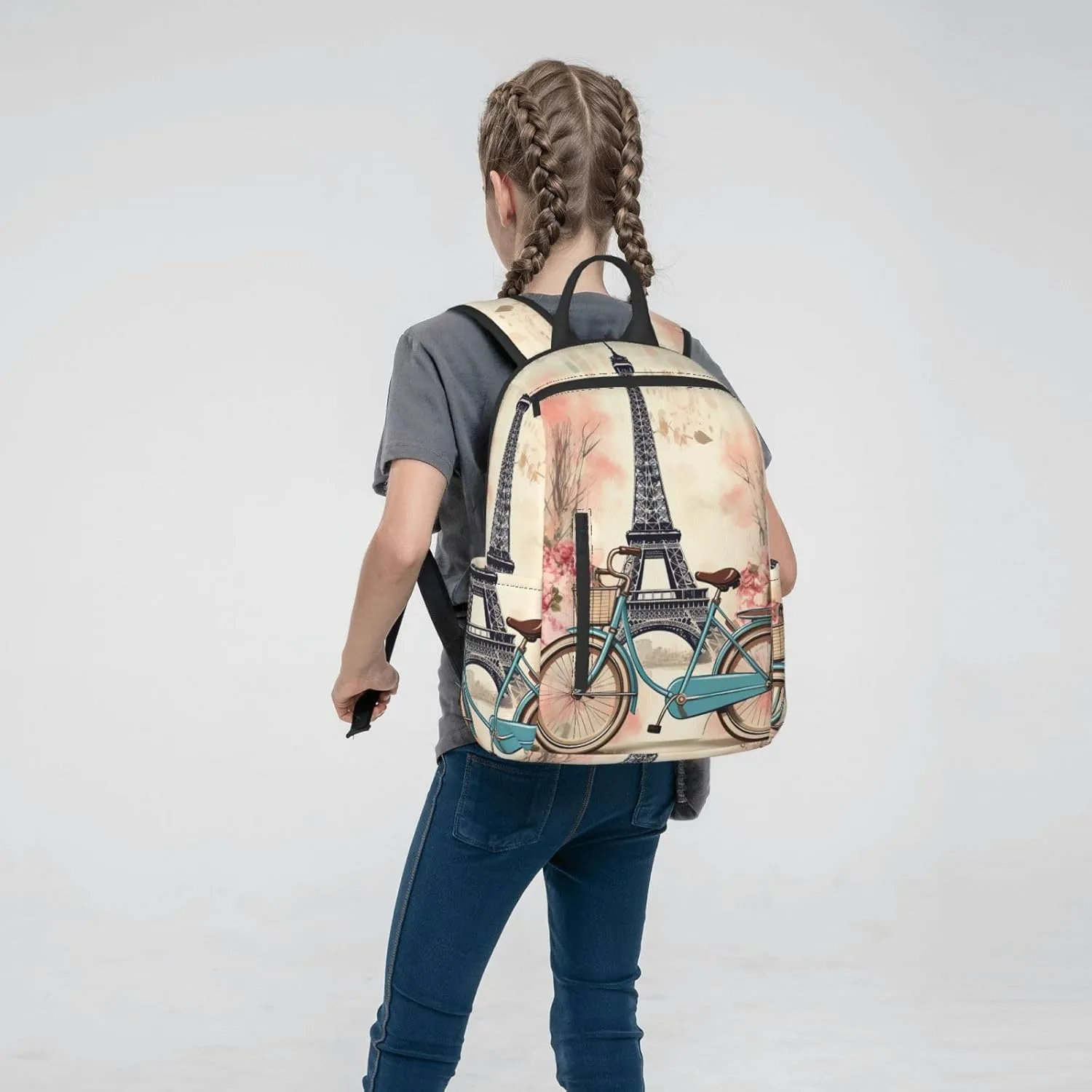 Backpack for Women Men Casual Travel Daypacks Evening in Vancouver Rucksuck for Work Cute Laptop Backpack, Bike and Flower, One Size