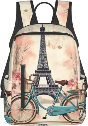 Backpack for Women Men Casual Travel Daypacks Evening in Vancouver Rucksuck for Work Cute Laptop Backpack, Bike and Flower, One Size