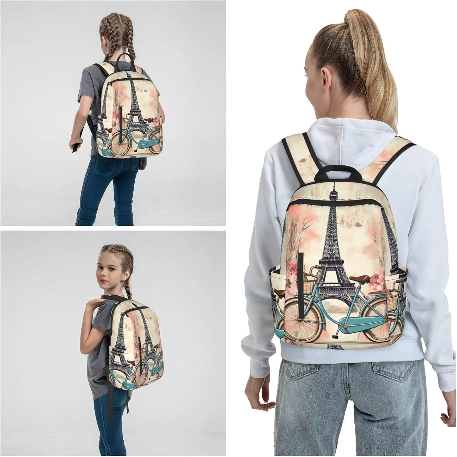 Backpack for Women Men Casual Travel Daypacks Evening in Vancouver Rucksuck for Work Cute Laptop Backpack, Bike and Flower, One Size