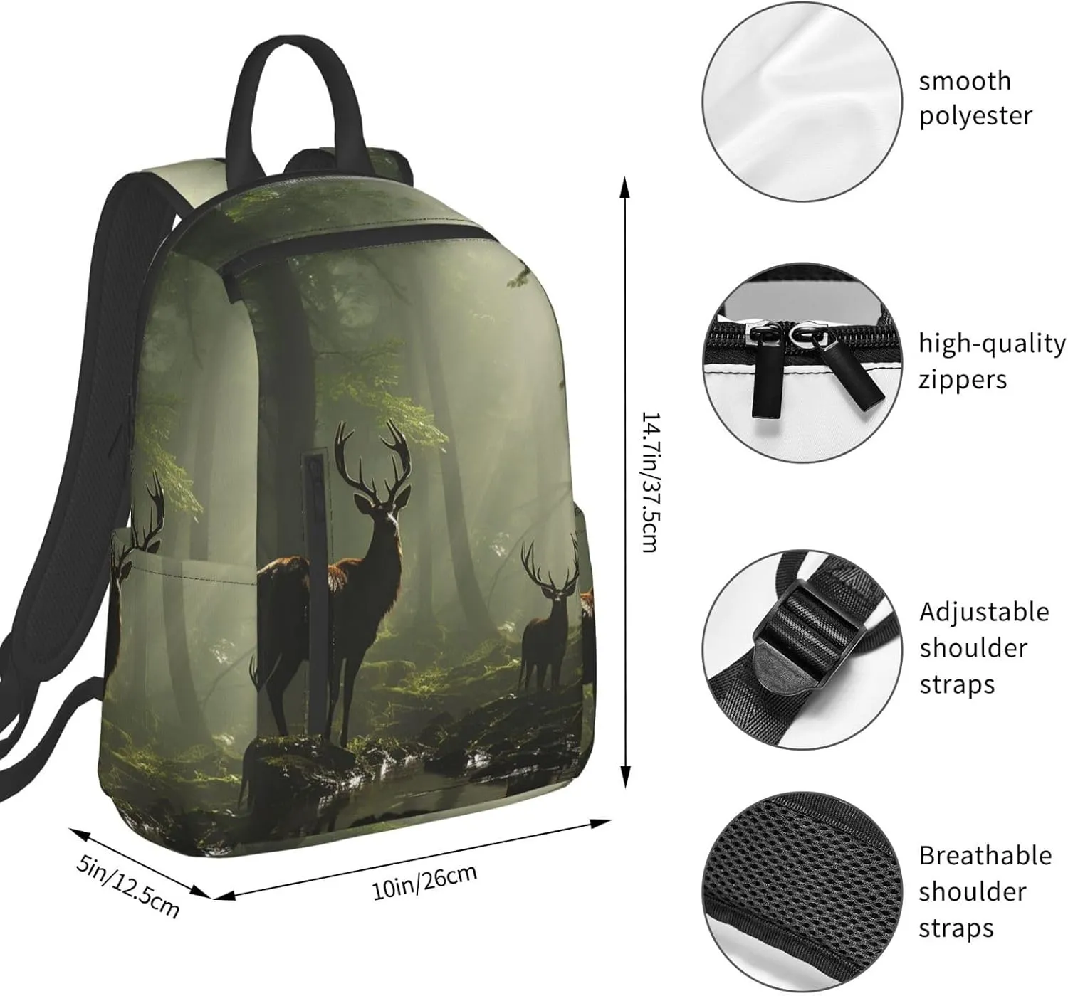Backpack for Women Men Casual Travel Daypacks Evening in Vancouver Rucksuck for Work Cute Laptop Backpack, Elk Foggy, One Size