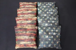 BackYardGamesUSA Patriotic Brick Flag Flag and Stars - All Weather or Corn Filled Cornhole Bags - Set of 8 Regulation Size Duck Canvas Cornhole Toss Bean Bags