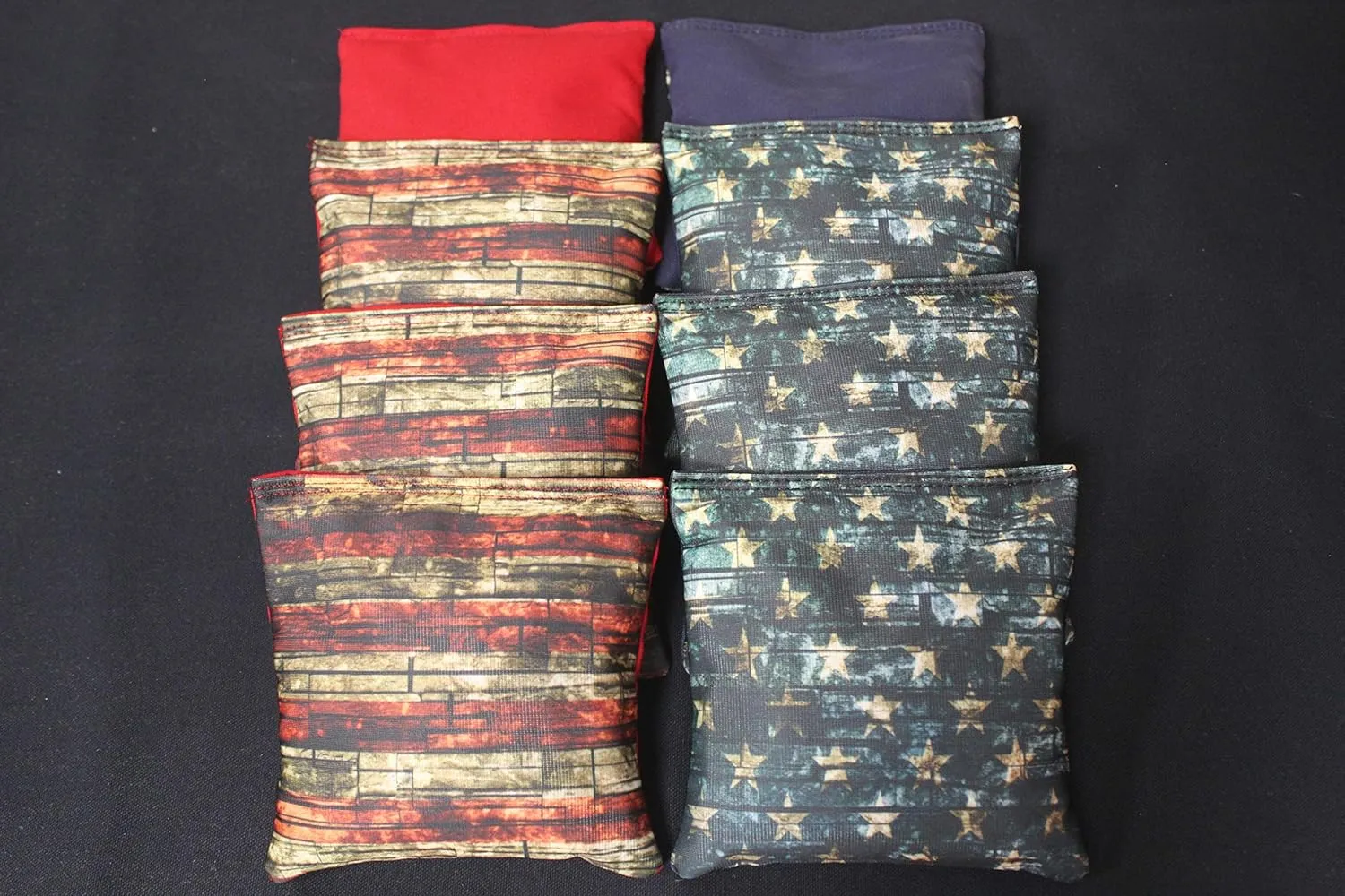 BackYardGamesUSA Patriotic Brick Flag Flag and Stars - All Weather or Corn Filled Cornhole Bags - Set of 8 Regulation Size Duck Canvas Cornhole Toss Bean Bags