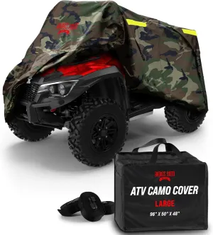 Badass Moto Camo ATV Covers Waterproof Outdoor Heavy Duty, Rip-Resistant, Night-Reflective Quad Cover w/Advanced Waterproofing, Easy-Access Zipper and Vents Four Wheeler Accessories - Camo Large 95"