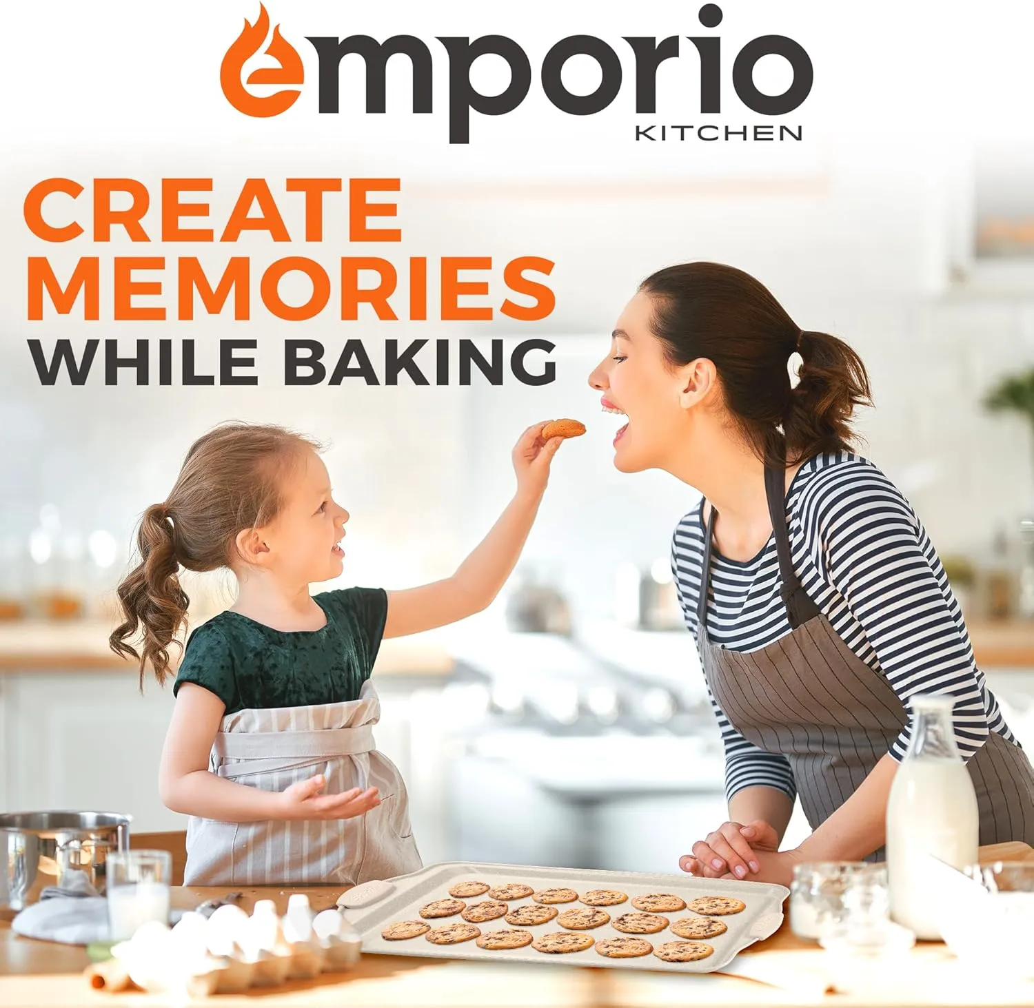 Baking Pan Set - Nonstick Coating, Carbon Steel Bakeware Set with White Silicone Handle, PFOA, PFOS, PTFE Free, Recipe Booklet Included, Oven Safe Tray (Up To 450° F) Set of 25 - White