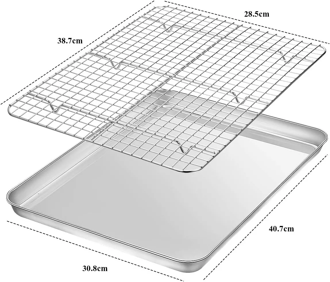 Baking Sheet with Rack Set [2 Pans   2 Racks], Wildone Stainless Steel Cookie Sheet Baking Pan Tray with Cooling Rack, Size 16 x 12 x 1 Inch, Non Toxic & Heavy Duty & Easy Clean