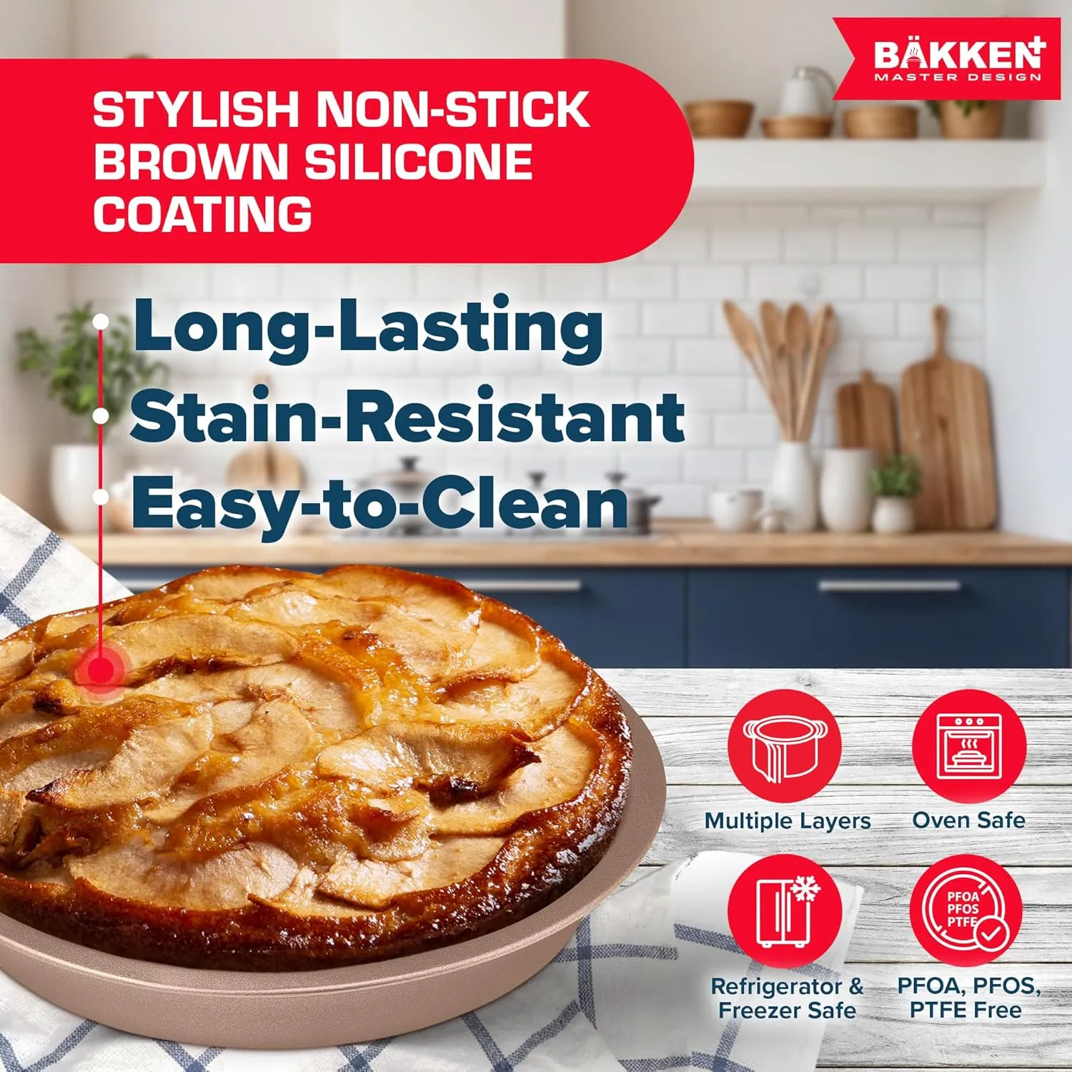 BAKKEN 10-Piece Kitchen Baking Pan Set - Commercial Grade Carbon Steel Bakeware, With Nonstick Coating, Stackable and Space-saving Design, PFOA, PFOS, PTFE Free, Oven Safe Tray (Up To 450°F), Brown
