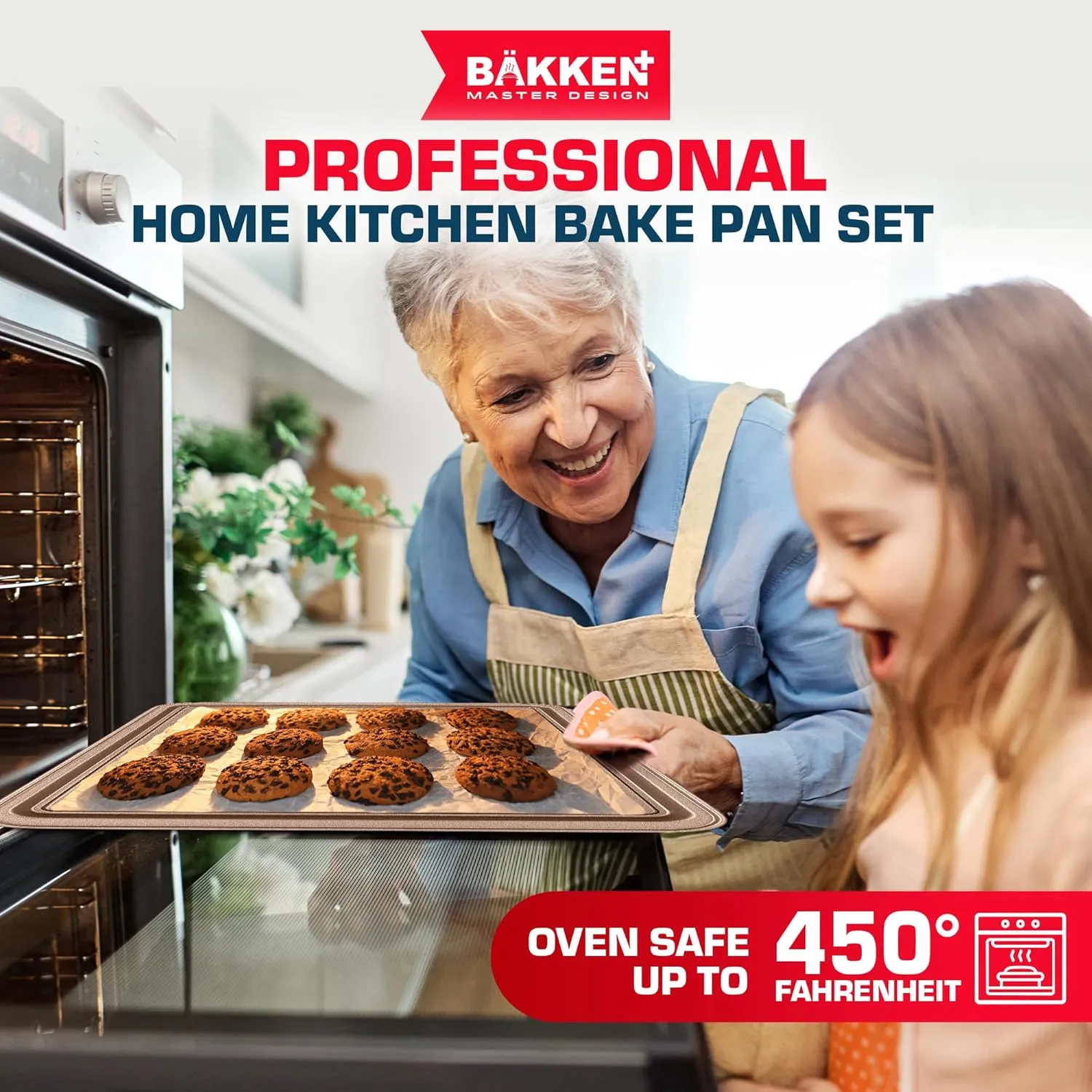 BAKKEN 10-Piece Kitchen Baking Pan Set - Commercial Grade Carbon Steel Bakeware, With Nonstick Coating, Stackable and Space-saving Design, PFOA, PFOS, PTFE Free, Oven Safe Tray (Up To 450°F), Brown