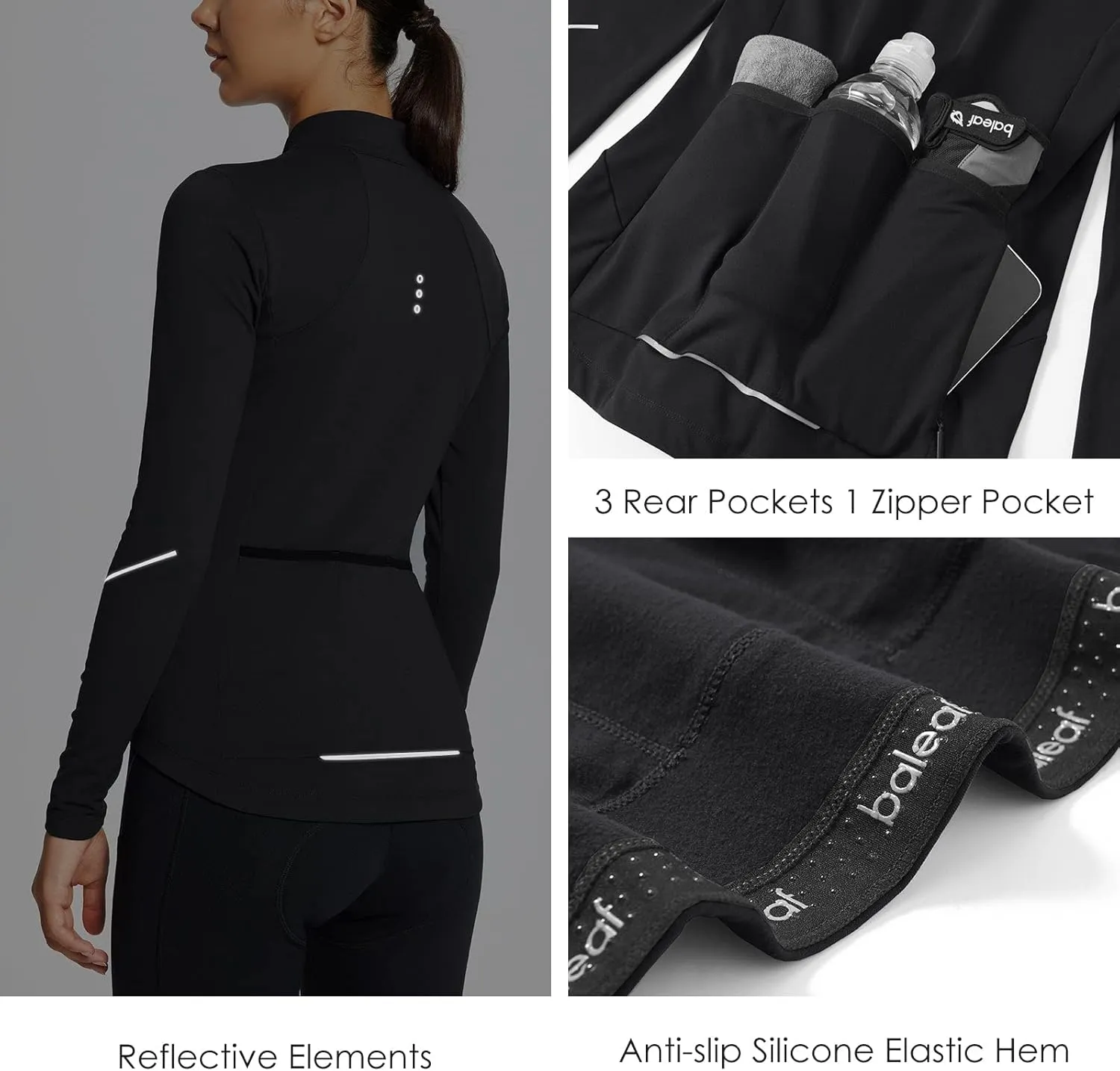 baleaf Women's Thermal Cycling Jersey Long Sleeve Winter 4 Pockets Bike Fleece Jackets Windproof Reflevtive Cold Weather
